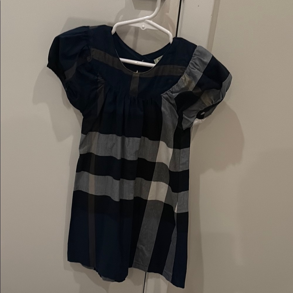 Kids Burberry Navy and Gray Plaid Dress